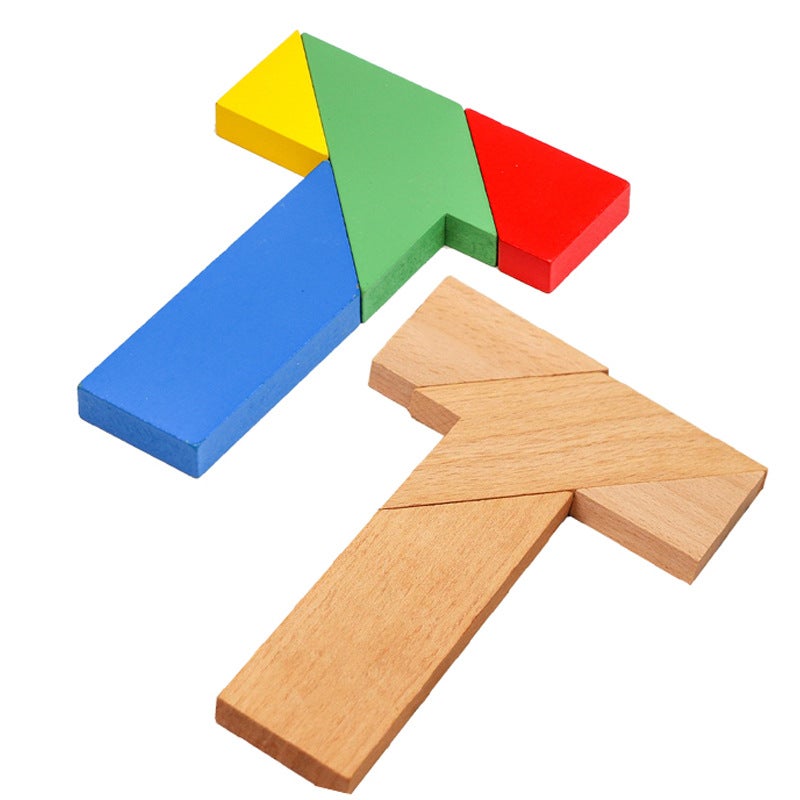 Beech Wood Long T-Shaped Puzzle Tangram Educational Toy Teaching Aids For Adults, Primary School Students And Kidsren'S Intellectual Puzzles - Image 5